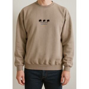 Vintage Oneita Oversized Bear Sweatshirt Heavyweight Stonewashed Brown XL Aztec